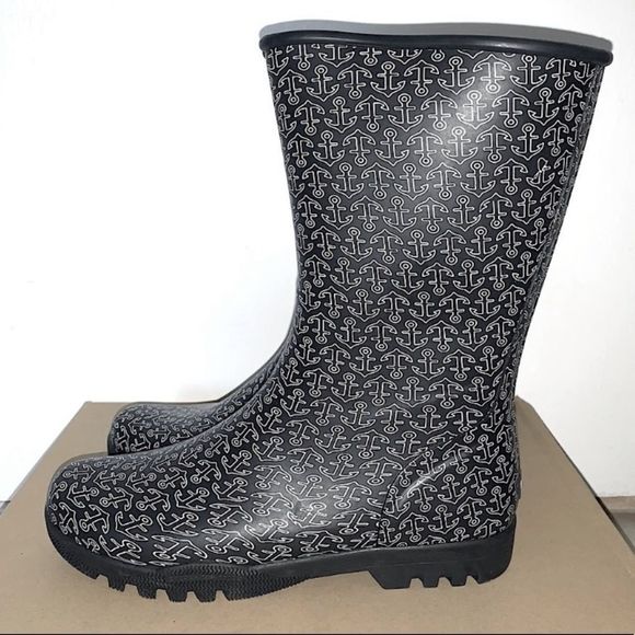 Sperry Shoes - SPERRY Womens Waterproof Rubber Rain Boots Nellie Prints Navy/White Size 8